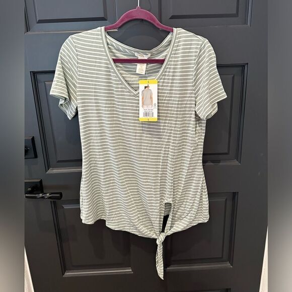 Matty M (size small) light olive striped top - Picture 1 of 5